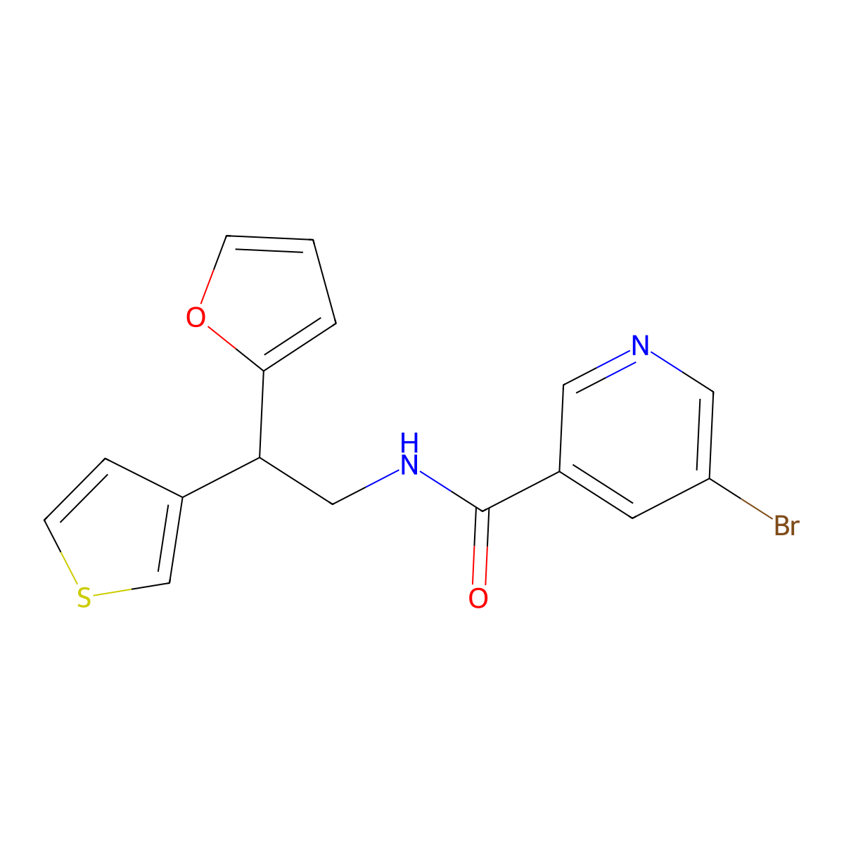 5-bromo-N-[2-(furan-2-yl)-2-(thiophen-3-yl)ethyl]pyridine-3-carboxamide molecular structure, CAS 2097926-53-7