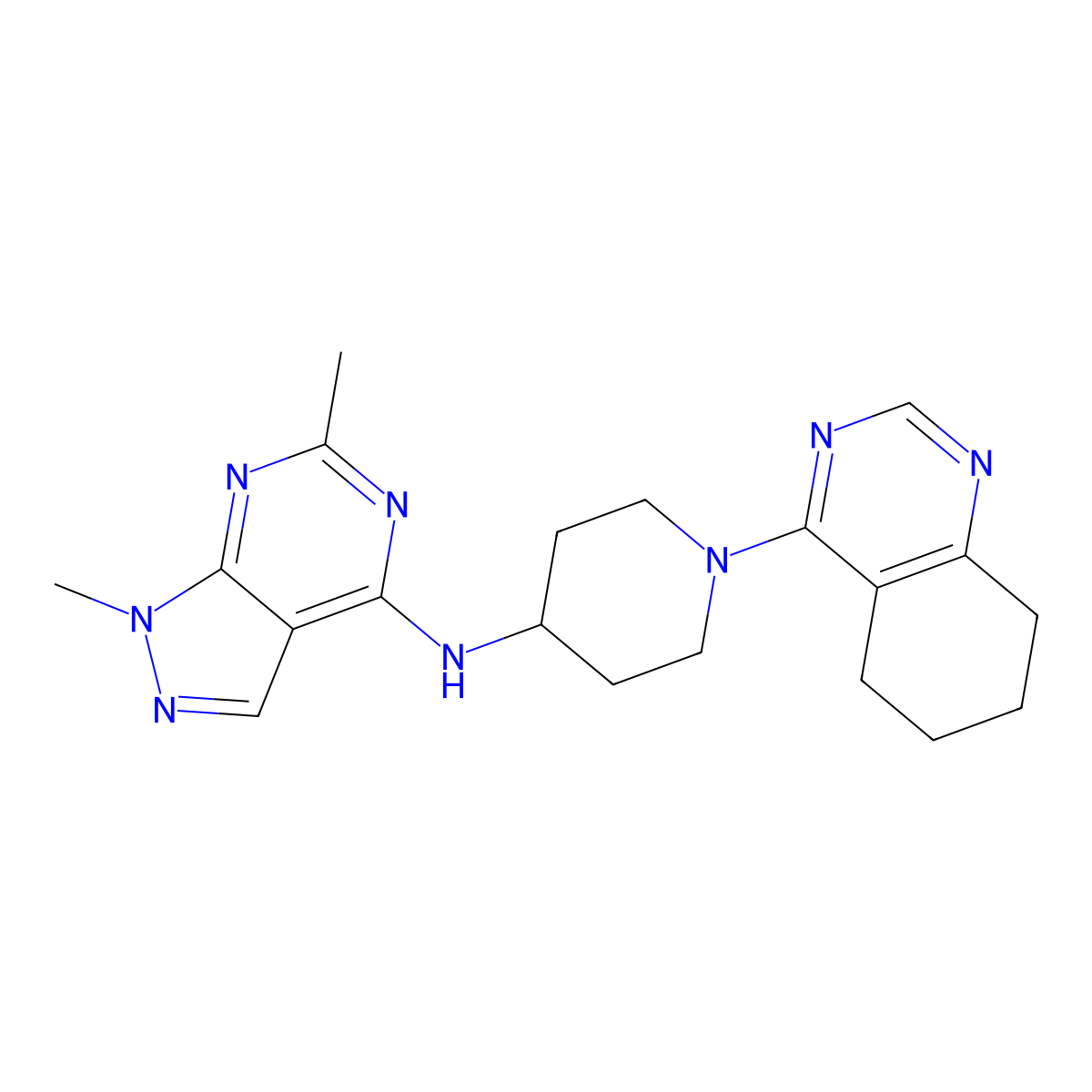 N-{1,6-dimethyl-1H-pyrazolo[3,4-d]pyrimidin-4-yl}-1-(5,6,7,8-tetrahydroquinazolin-4-yl)piperidin-4-amine molecular structure, CAS 2097926-56-0