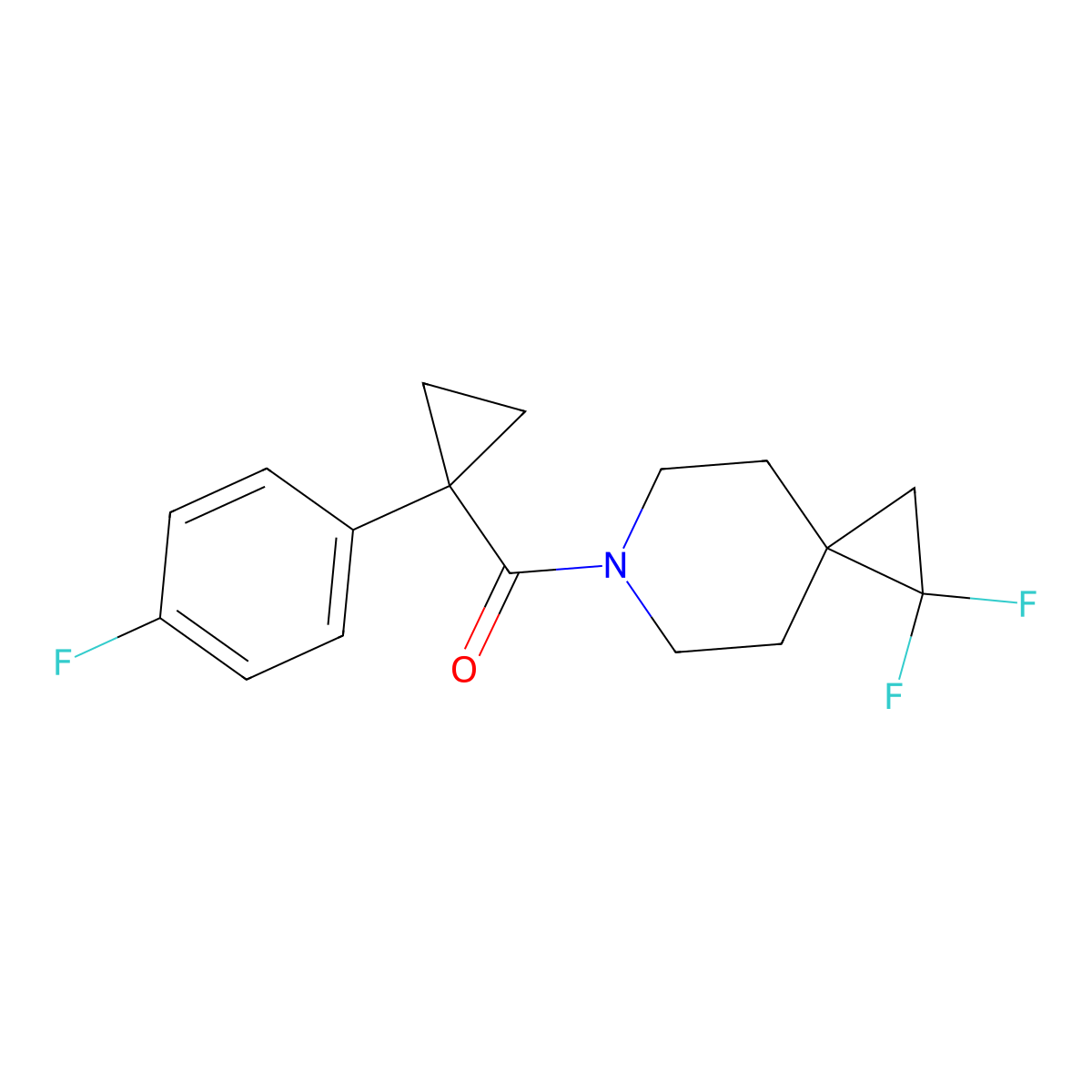 (1,1-Difluoro-6-azaspiro[2.5]octan-6-yl)(1-(4-fluorophenyl)cyclopropyl)methanone molecular structure, CAS 2097926-60-6