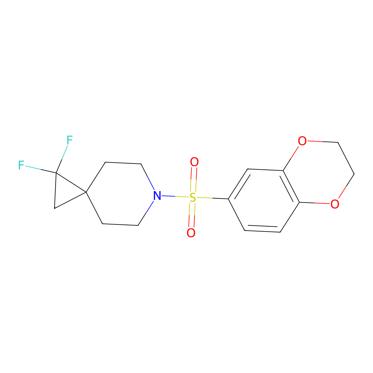 6-(2,3-Dihydro-1,4-benzodioxine-6-sulfonyl)-1,1-difluoro-6-azaspiro[2.5]octane molecular structure, CAS 2097926-63-9