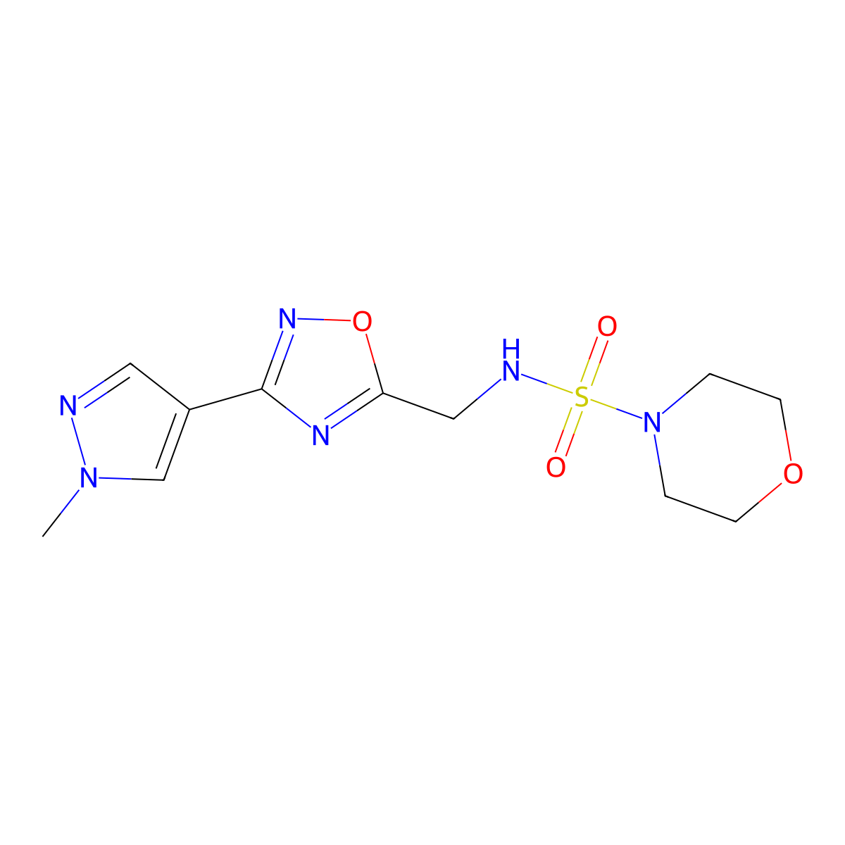 N-{[3-(1-methyl-1H-pyrazol-4-yl)-1,2,4-oxadiazol-5-yl]methyl}morpholine-4-sulfonamide molecular structure, CAS 2097926-65-1
