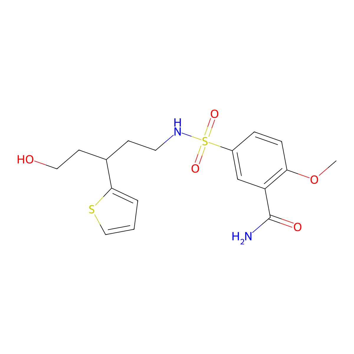 5-{[5-Hydroxy-3-(thiophen-2-yl)pentyl]sulfamoyl}-2-methoxybenzamide molecular structure, CAS 2097926-67-3