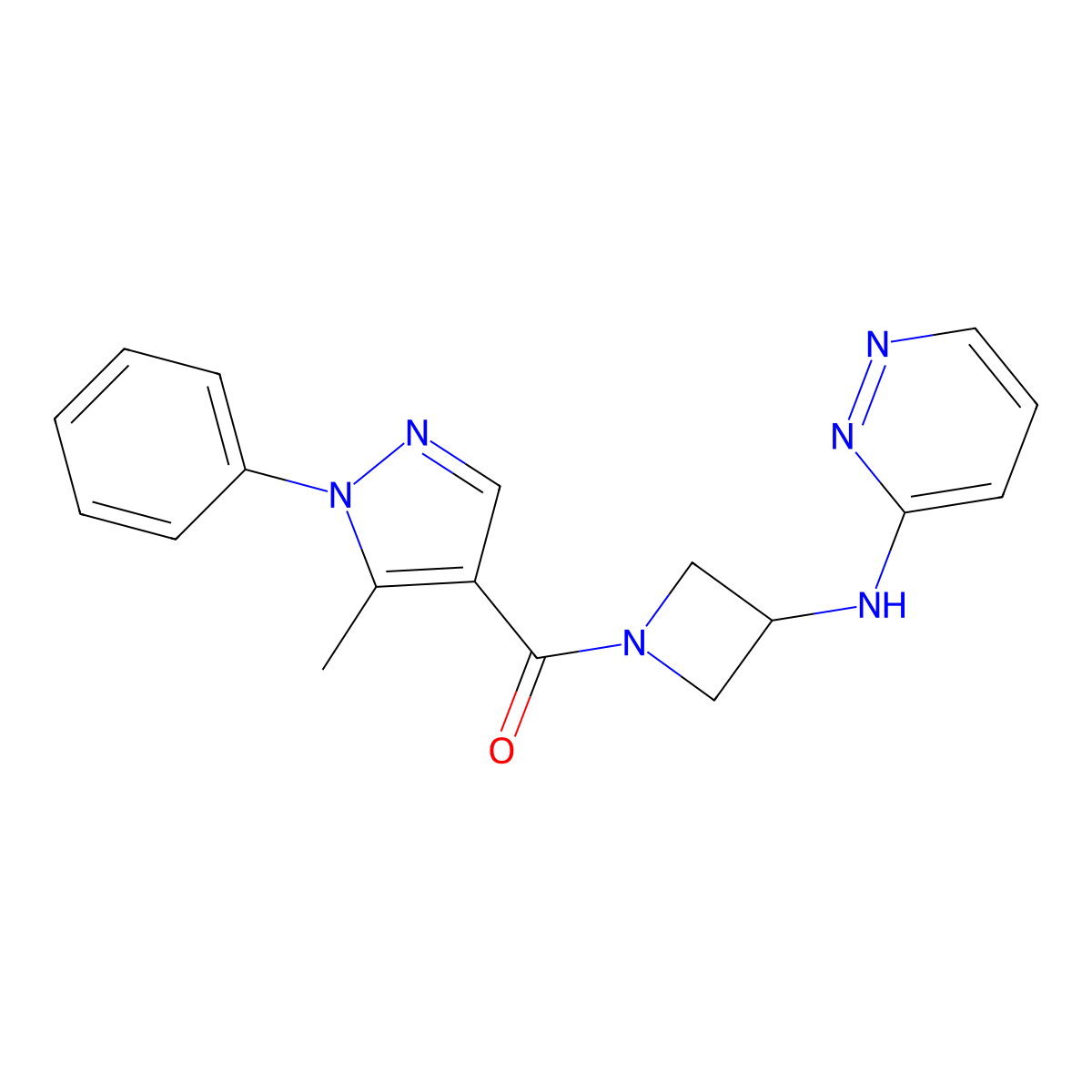 N-[1-(5-methyl-1-phenyl-1H-pyrazole-4-carbonyl)azetidin-3-yl]pyridazin-3-amine molecular structure, CAS 2097926-70-8