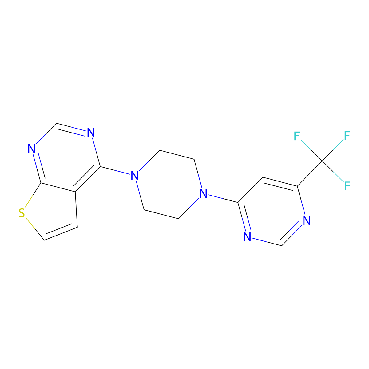 4-(4-{Thieno[2,3-d]pyrimidin-4-yl}piperazin-1-yl)-6-(trifluoromethyl)pyrimidine molecular structure, CAS 2097926-73-1