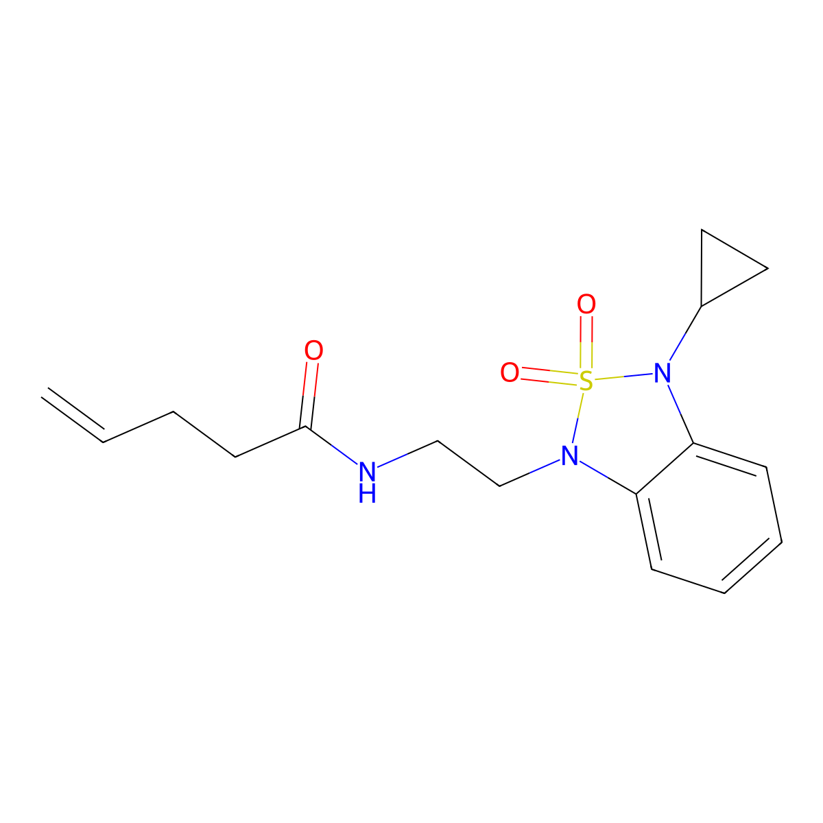 N-[2-(3-cyclopropyl-2,2-dioxo-1,3-dihydro-2lambda6,1,3-benzothiadiazol-1-yl)ethyl]pent-4-enamide molecular structure, CAS 2097926-75-3