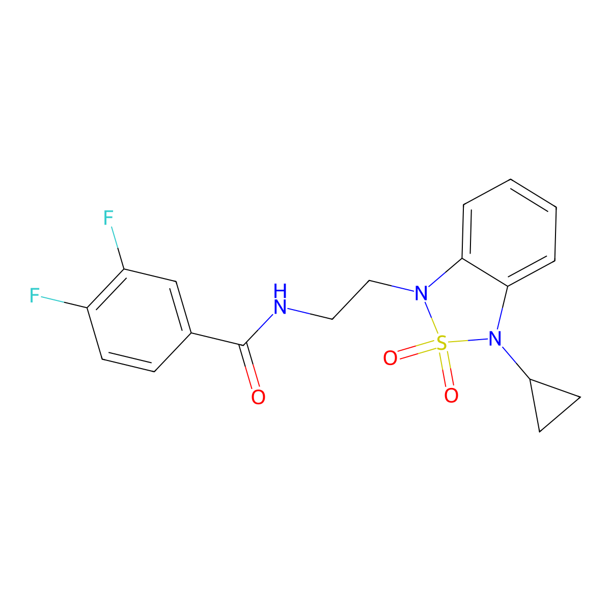 N-[2-(3-cyclopropyl-2,2-dioxo-1,3-dihydro-2lambda6,1,3-benzothiadiazol-1-yl)ethyl]-3,4-difluorobenzamide molecular structure, CAS 2097926-78-6