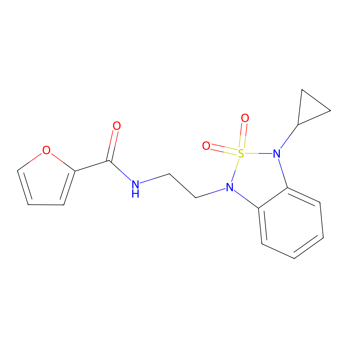 N-[2-(3-cyclopropyl-2,2-dioxo-1,3-dihydro-2lambda6,1,3-benzothiadiazol-1-yl)ethyl]furan-2-carboxamide molecular structure, CAS 2097926-83-3