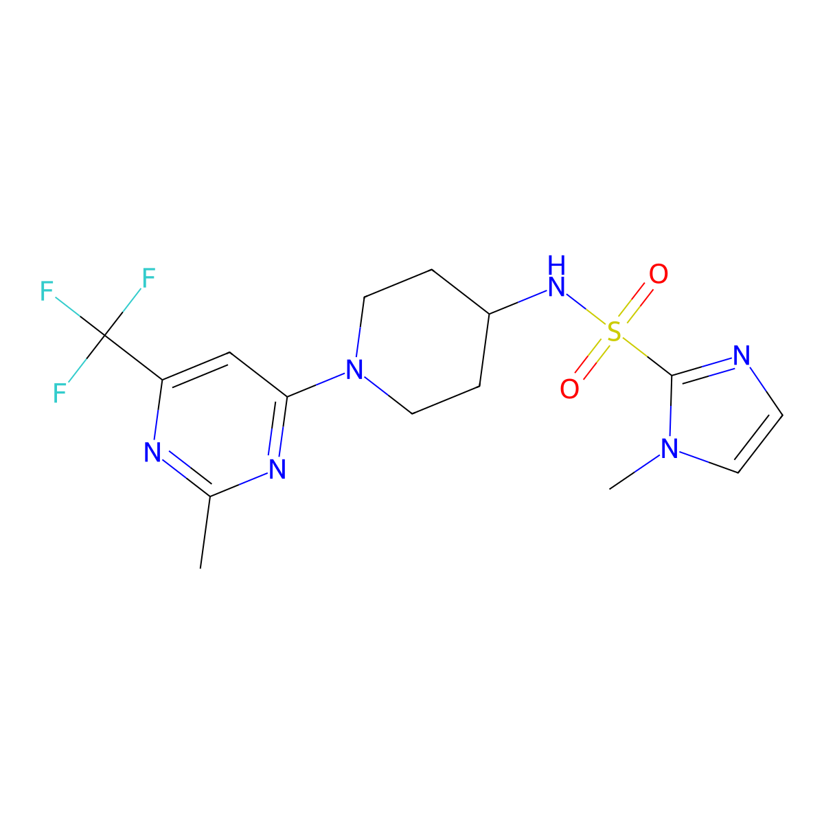 1-methyl-N-{1-[2-methyl-6-(trifluoromethyl)pyrimidin-4-yl]piperidin-4-yl}-1H-imidazole-2-sulfonamide molecular structure, CAS 2097926-85-5