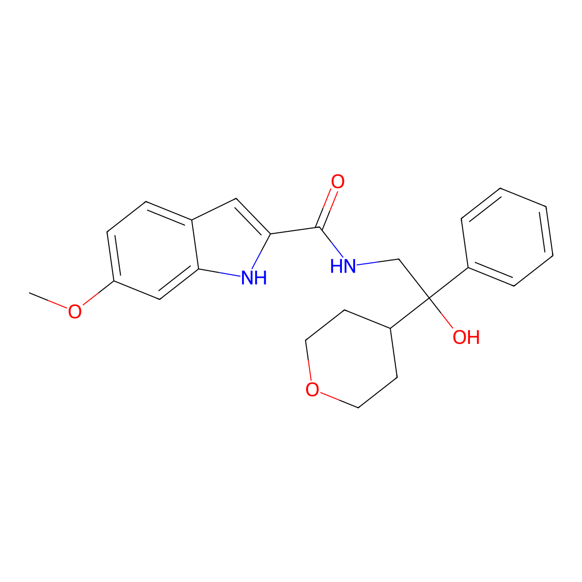 N-[2-hydroxy-2-(oxan-4-yl)-2-phenylethyl]-6-methoxy-1H-indole-2-carboxamide molecular structure, CAS 2097926-92-4