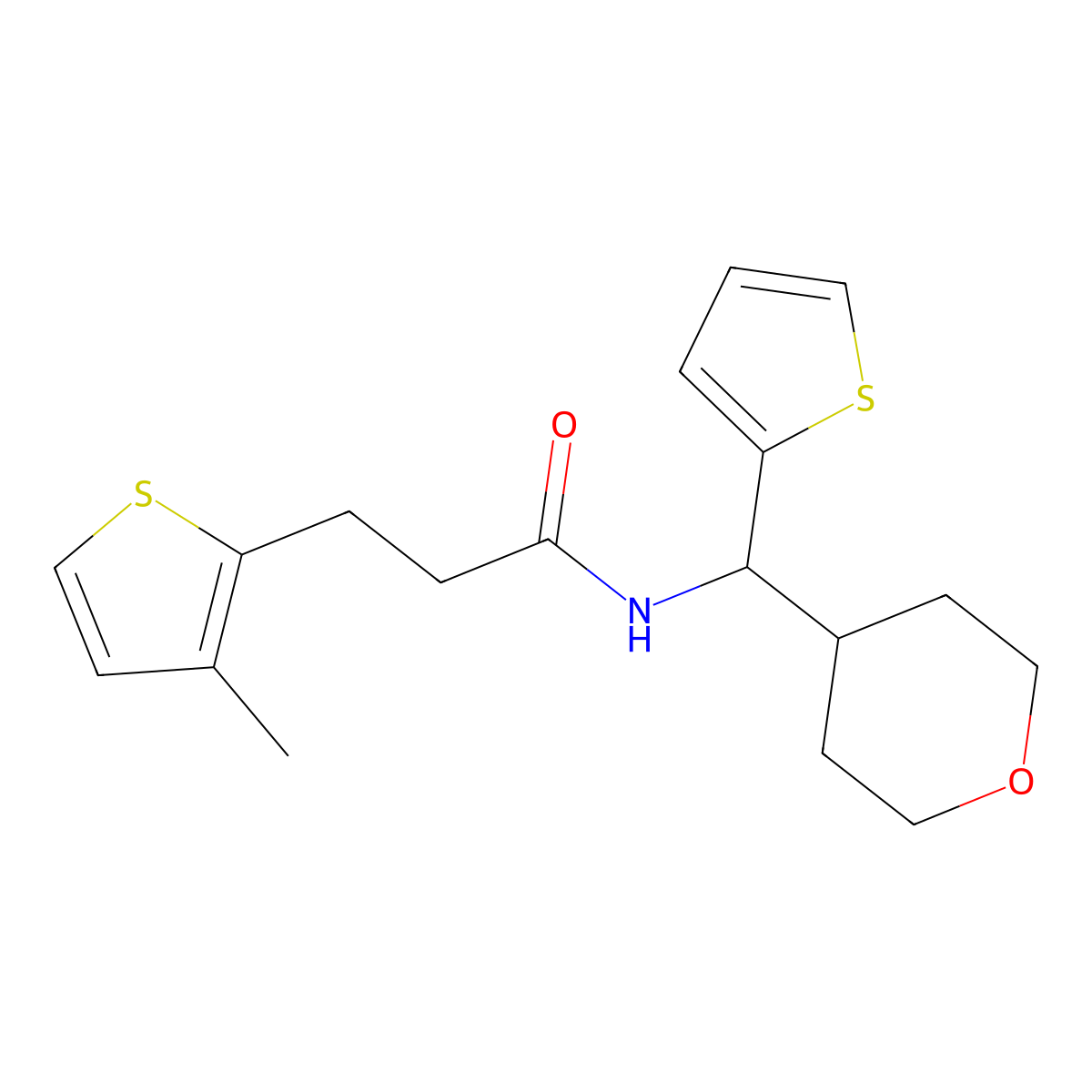3-(3-methylthiophen-2-yl)-N-[(oxan-4-yl)(thiophen-2-yl)methyl]propanamide molecular structure, CAS 2097926-93-5