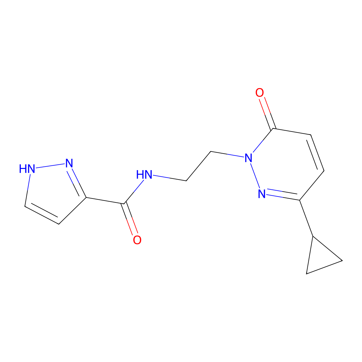 N-(2-(3-cyclopropyl-6-oxopyridazin-1(6H)-yl)ethyl)-1H-pyrazole-3-carboxamide molecular structure, CAS 2097926-97-9