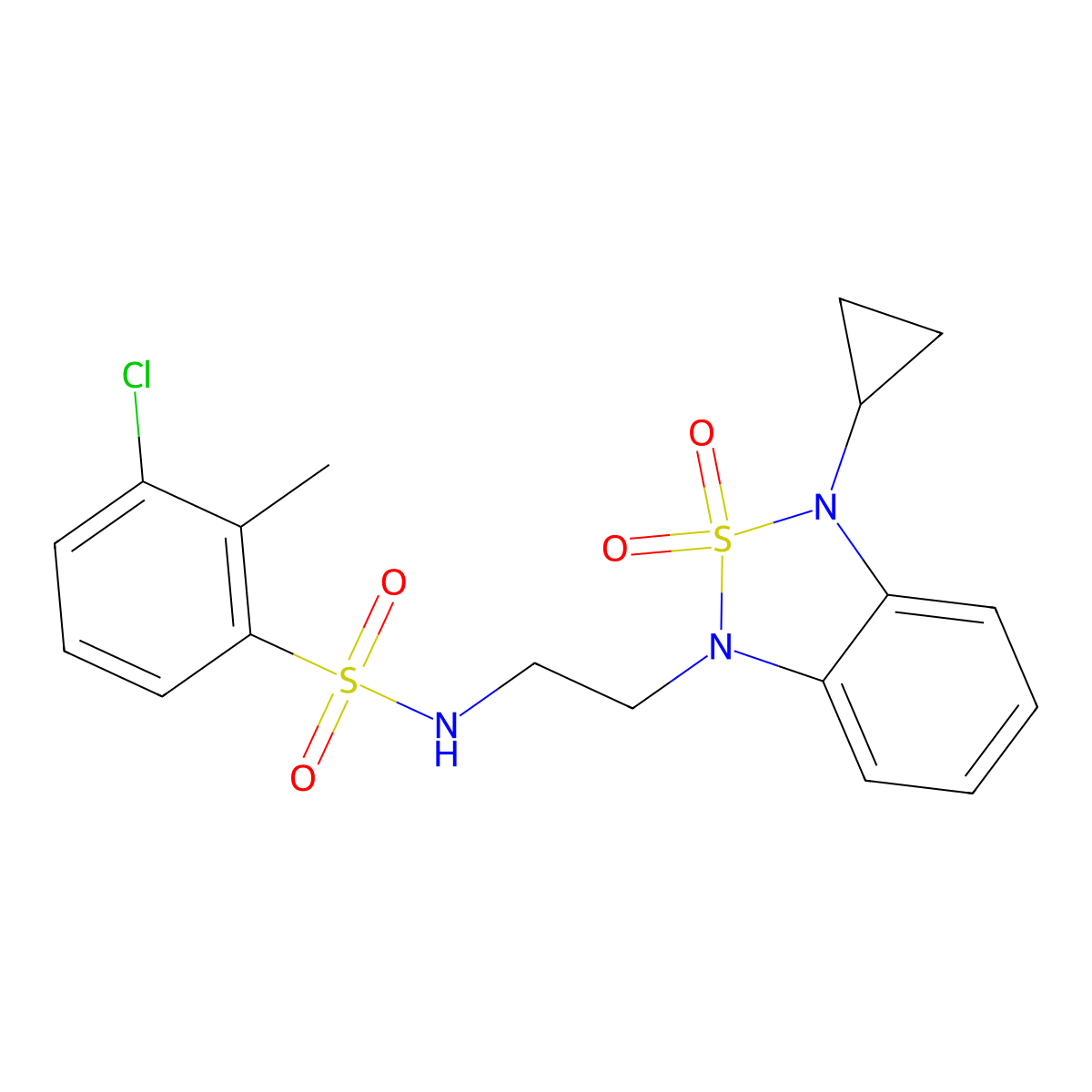 3-chloro-N-[2-(3-cyclopropyl-2,2-dioxo-1,3-dihydro-2lambda6,1,3-benzothiadiazol-1-yl)ethyl]-2-methylbenzene-1-sulfonamide molecular structure, CAS 2097927-01-8