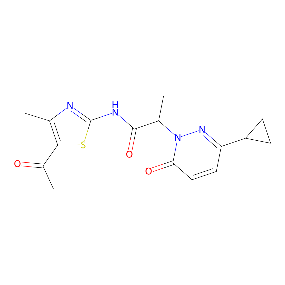 N-(5-acetyl-4-methylthiazol-2-yl)-2-(3-cyclopropyl-6-oxopyridazin-1(6H)-yl)propanamide molecular structure, CAS 2097927-02-9