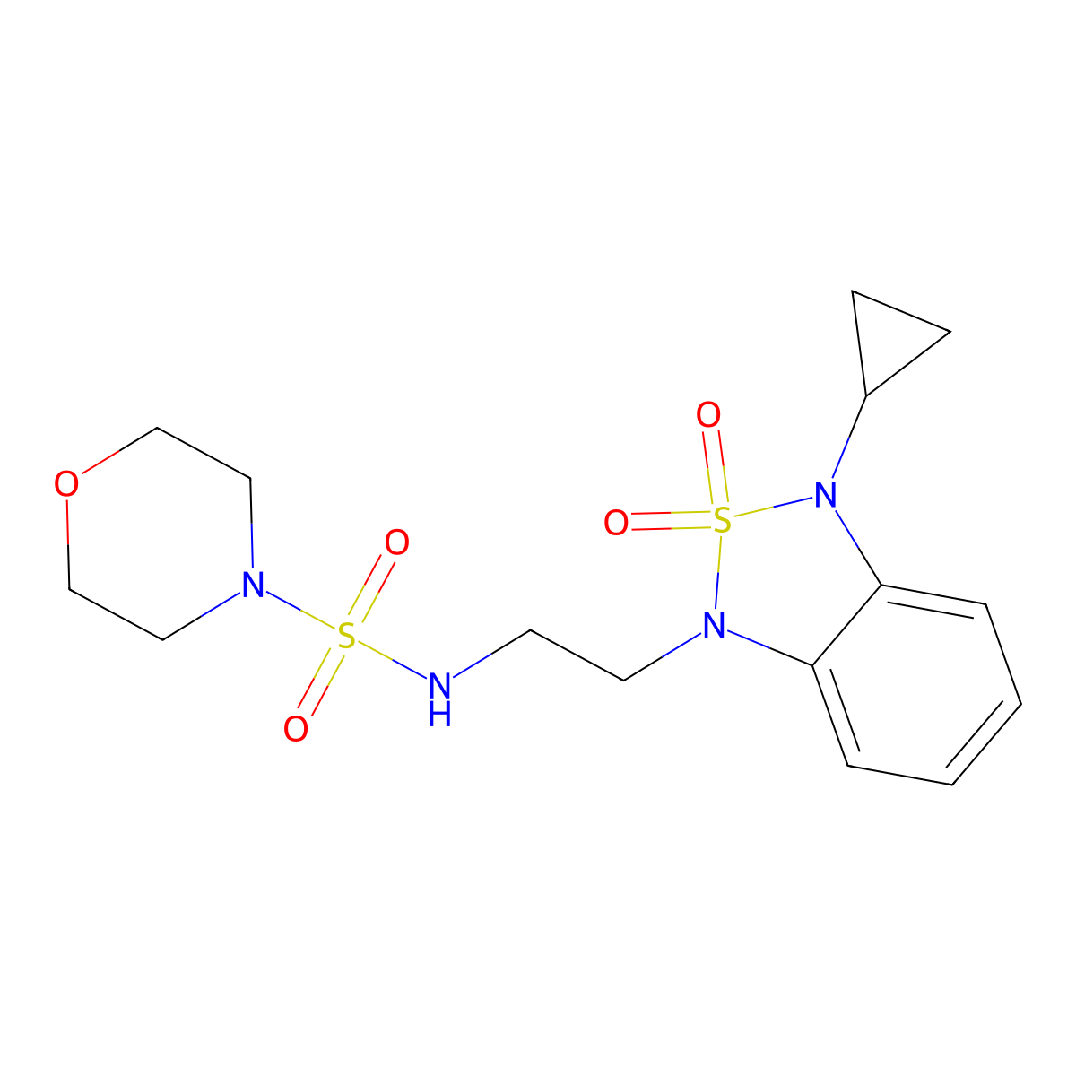 N-[2-(3-cyclopropyl-2,2-dioxo-1,3-dihydro-2lambda6,1,3-benzothiadiazol-1-yl)ethyl]morpholine-4-sulfonamide molecular structure, CAS 2097927-05-2