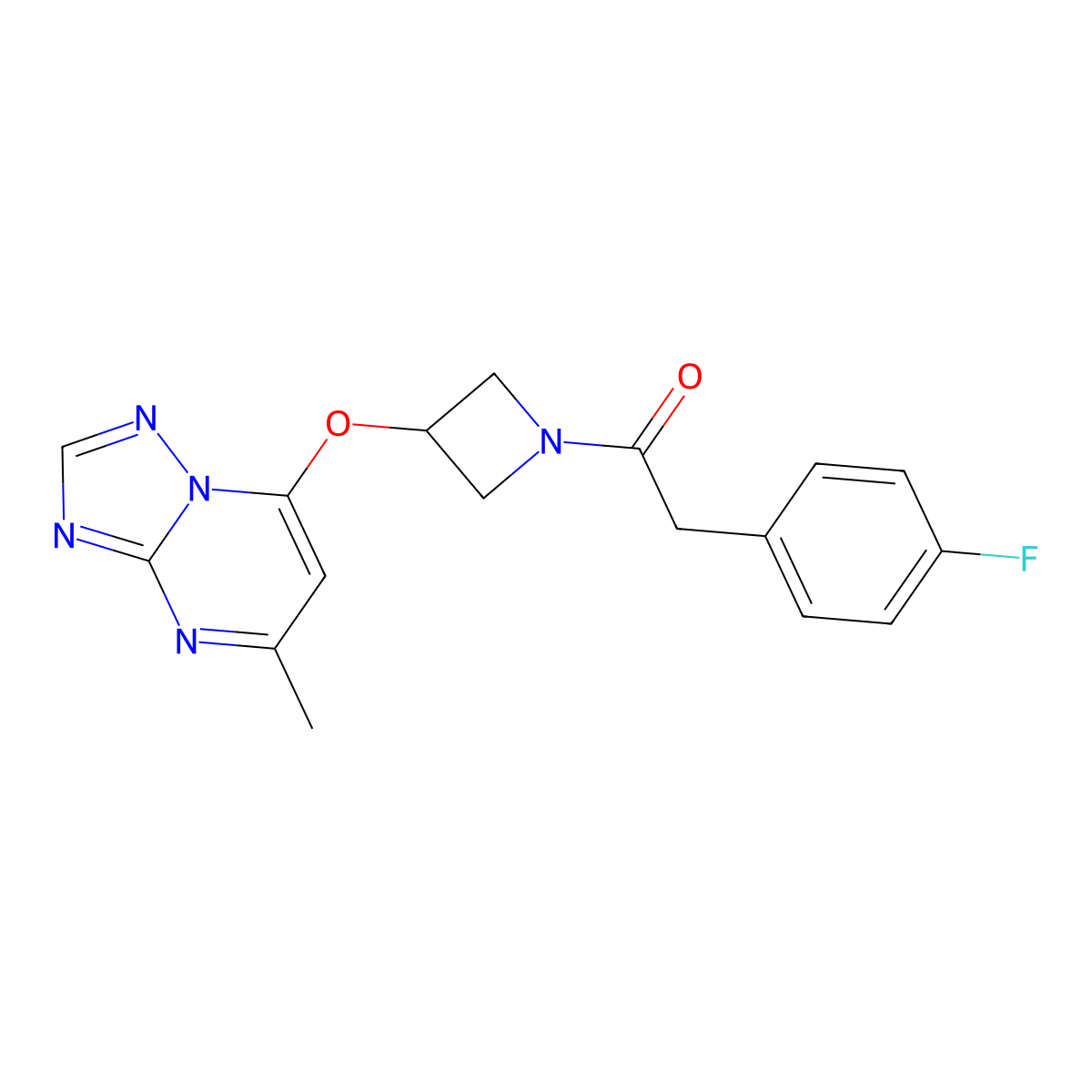 2-(4-Fluorophenyl)-1-[3-({5-methyl-[1,2,4]triazolo[1,5-a]pyrimidin-7-yl}oxy)azetidin-1-yl]ethan-1-one molecular structure, CAS 2097927-10-9