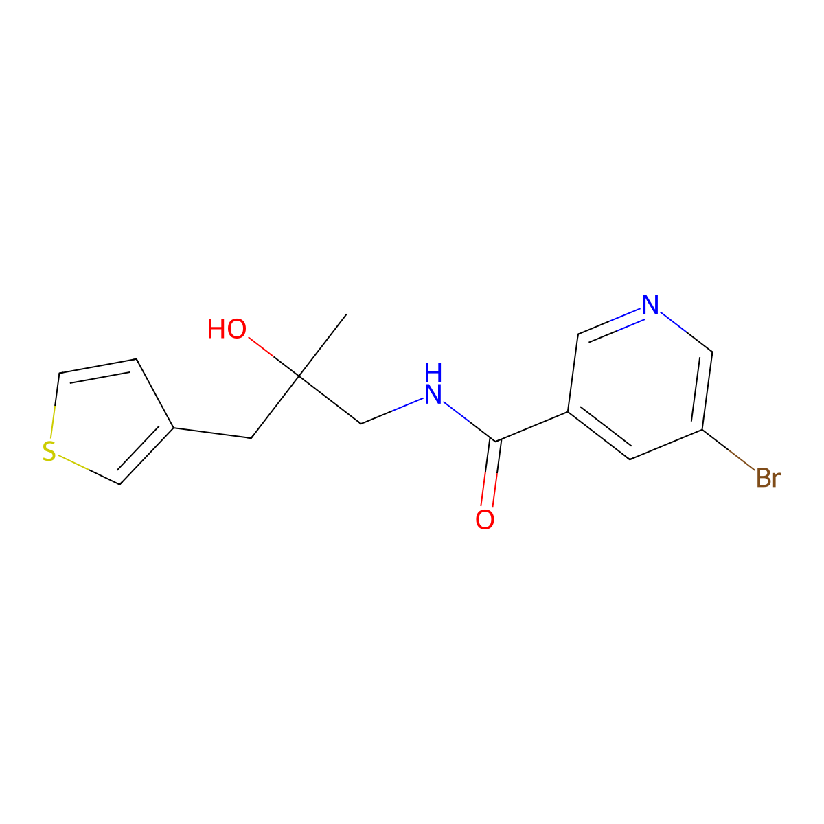 5-bromo-N-{2-hydroxy-2-[(thiophen-3-yl)methyl]propyl}pyridine-3-carboxamide molecular structure, CAS 2097927-11-0