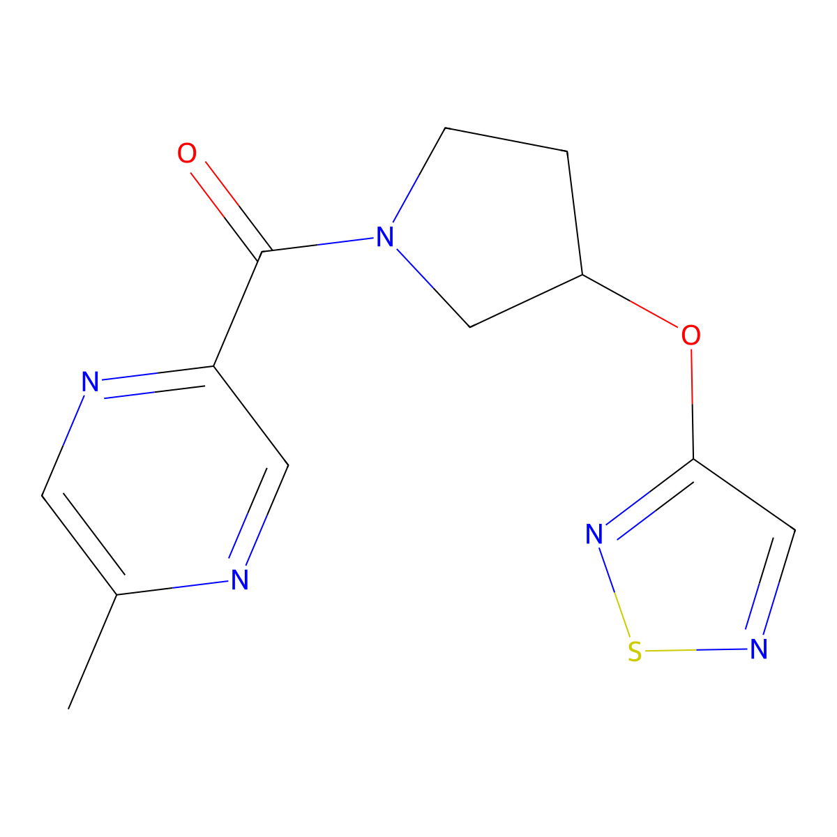 2-Methyl-5-[3-(1,2,5-thiadiazol-3-yloxy)pyrrolidine-1-carbonyl]pyrazine molecular structure, CAS 2097927-14-3