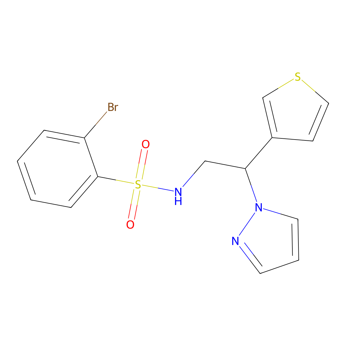 2-bromo-N-[2-(1H-pyrazol-1-yl)-2-(thiophen-3-yl)ethyl]benzene-1-sulfonamide molecular structure, CAS 2097927-19-8