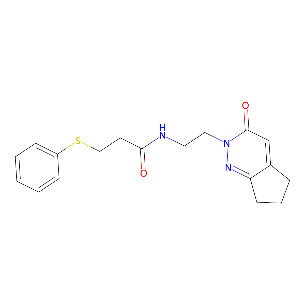 N-(2-(3-oxo-3,5,6,7-tetrahydro-2H-cyclopenta[c]pyridazin-2-yl)ethyl)-3-(phenylthio)propanamide molecular structure, CAS 2097927-20-1