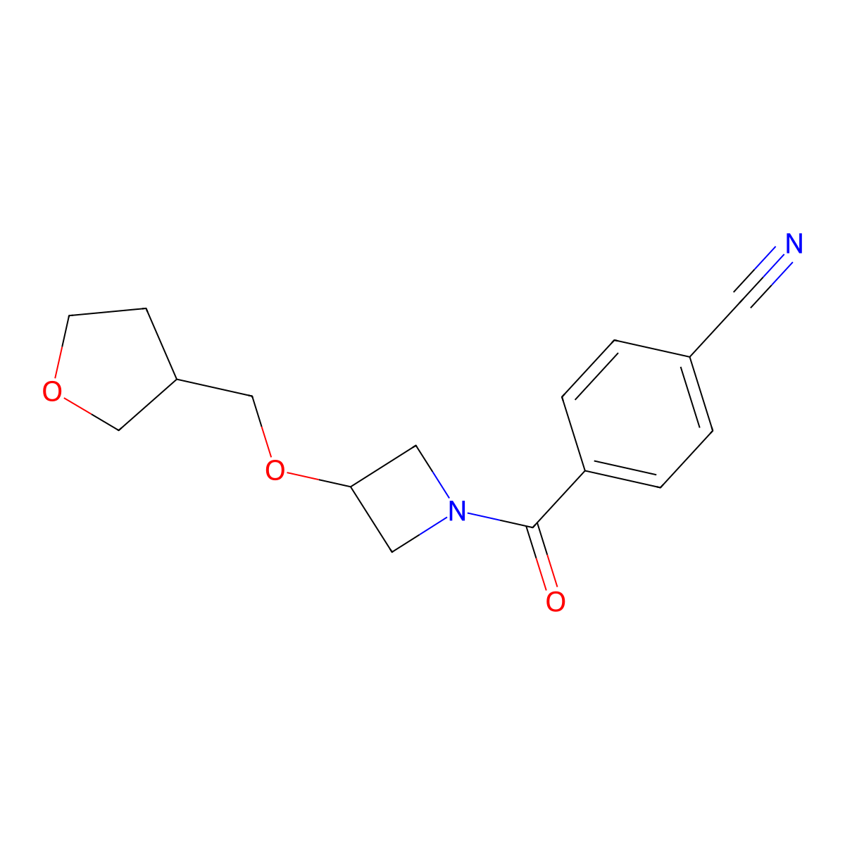 4-{3-[(Oxolan-3-yl)methoxy]azetidine-1-carbonyl}benzonitrile molecular structure, CAS 2097927-25-6