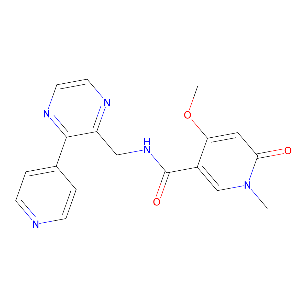 4-methoxy-1-methyl-6-oxo-N-{[3-(pyridin-4-yl)pyrazin-2-yl]methyl}-1,6-dihydropyridine-3-carboxamide molecular structure, CAS 2097927-28-9