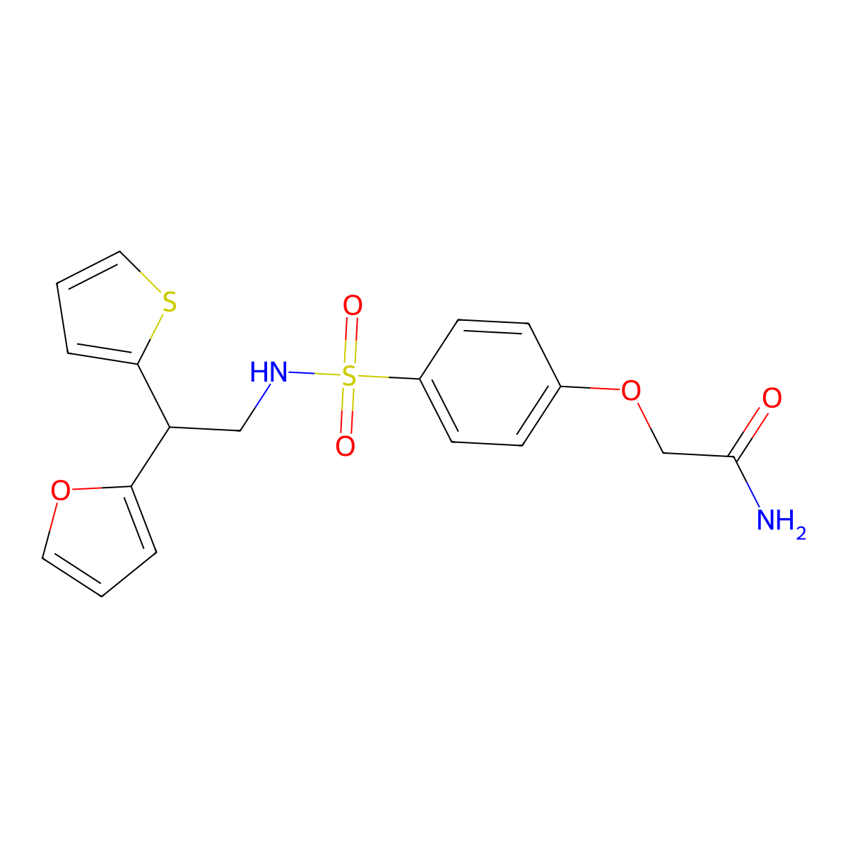 2-(4-{[2-(Furan-2-yl)-2-(thiophen-2-yl)ethyl]sulfamoyl}phenoxy)acetamide molecular structure, CAS 2097927-29-0