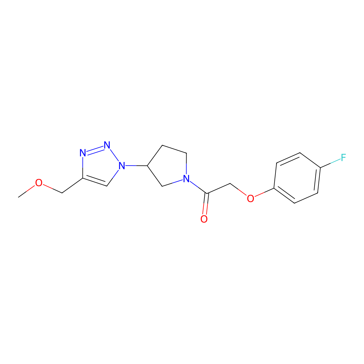2-(4-fluorophenoxy)-1-{3-[4-(methoxymethyl)-1H-1,2,3-triazol-1-yl]pyrrolidin-1-yl}ethan-1-one molecular structure, CAS 2097927-31-4