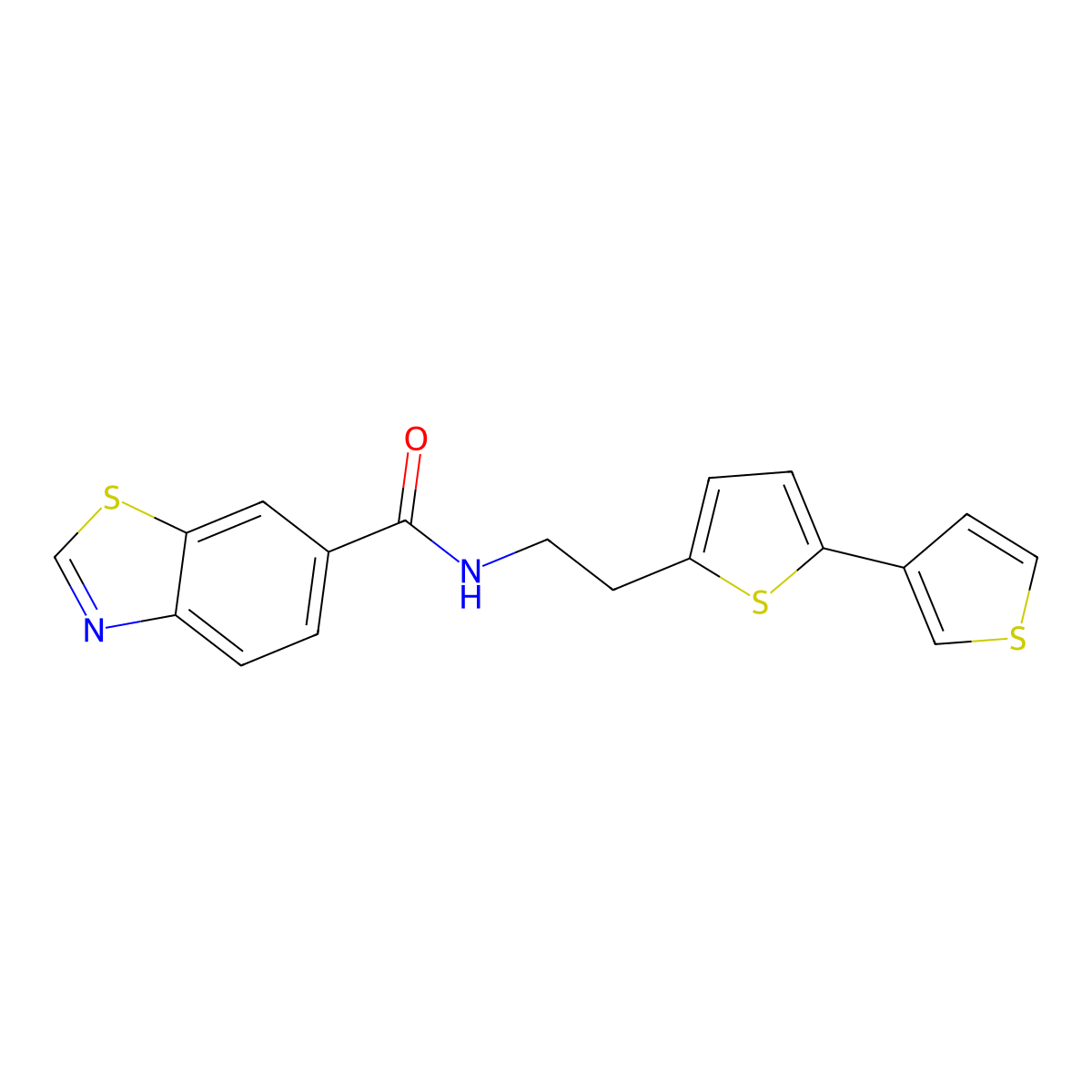 N-(2-{[2,3'-bithiophene]-5-yl}ethyl)-1,3-benzothiazole-6-carboxamide molecular structure, CAS 2097927-33-6