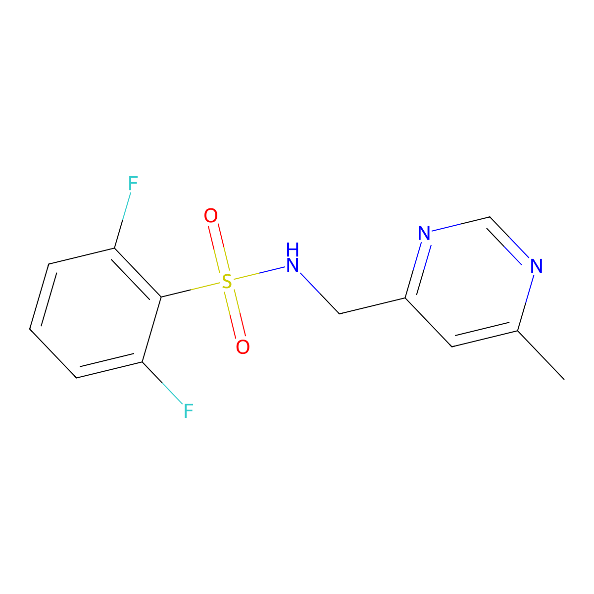 2,6-difluoro-N-((6-methylpyrimidin-4-yl)methyl)benzenesulfonamide molecular structure, CAS 2097927-35-8