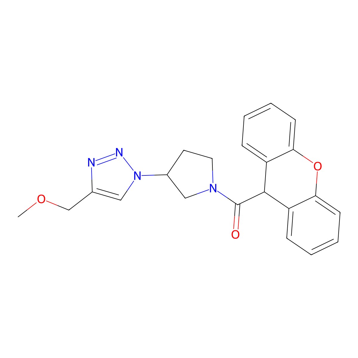4-(methoxymethyl)-1-[1-(9H-xanthene-9-carbonyl)pyrrolidin-3-yl]-1H-1,2,3-triazole molecular structure, CAS 2097927-36-9