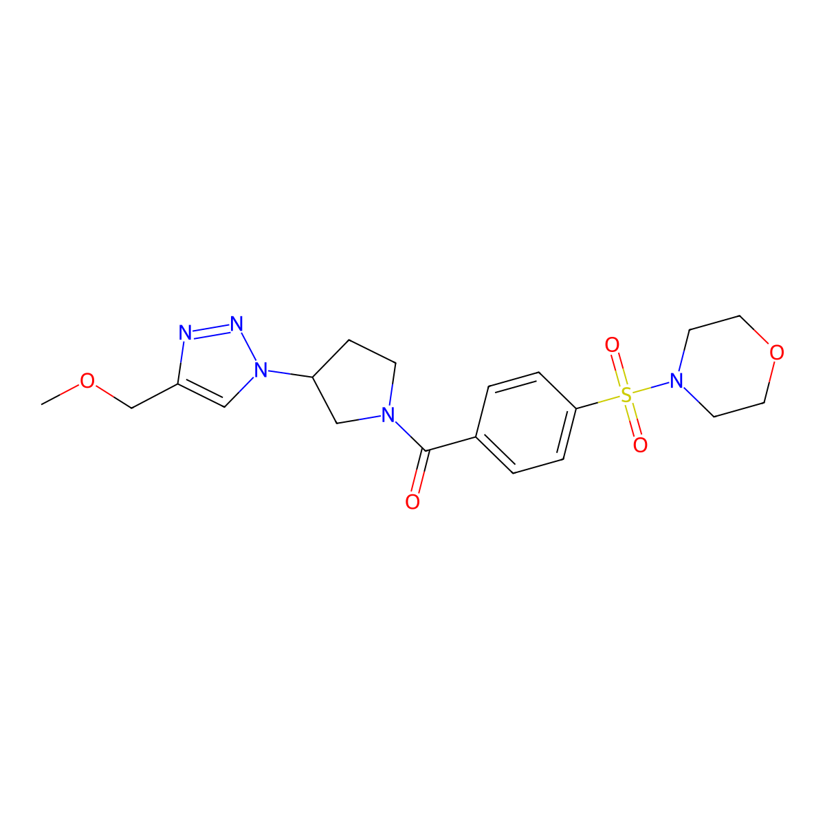 4-(4-{3-[4-(methoxymethyl)-1H-1,2,3-triazol-1-yl]pyrrolidine-1-carbonyl}benzenesulfonyl)morpholine molecular structure, CAS 2097927-42-7