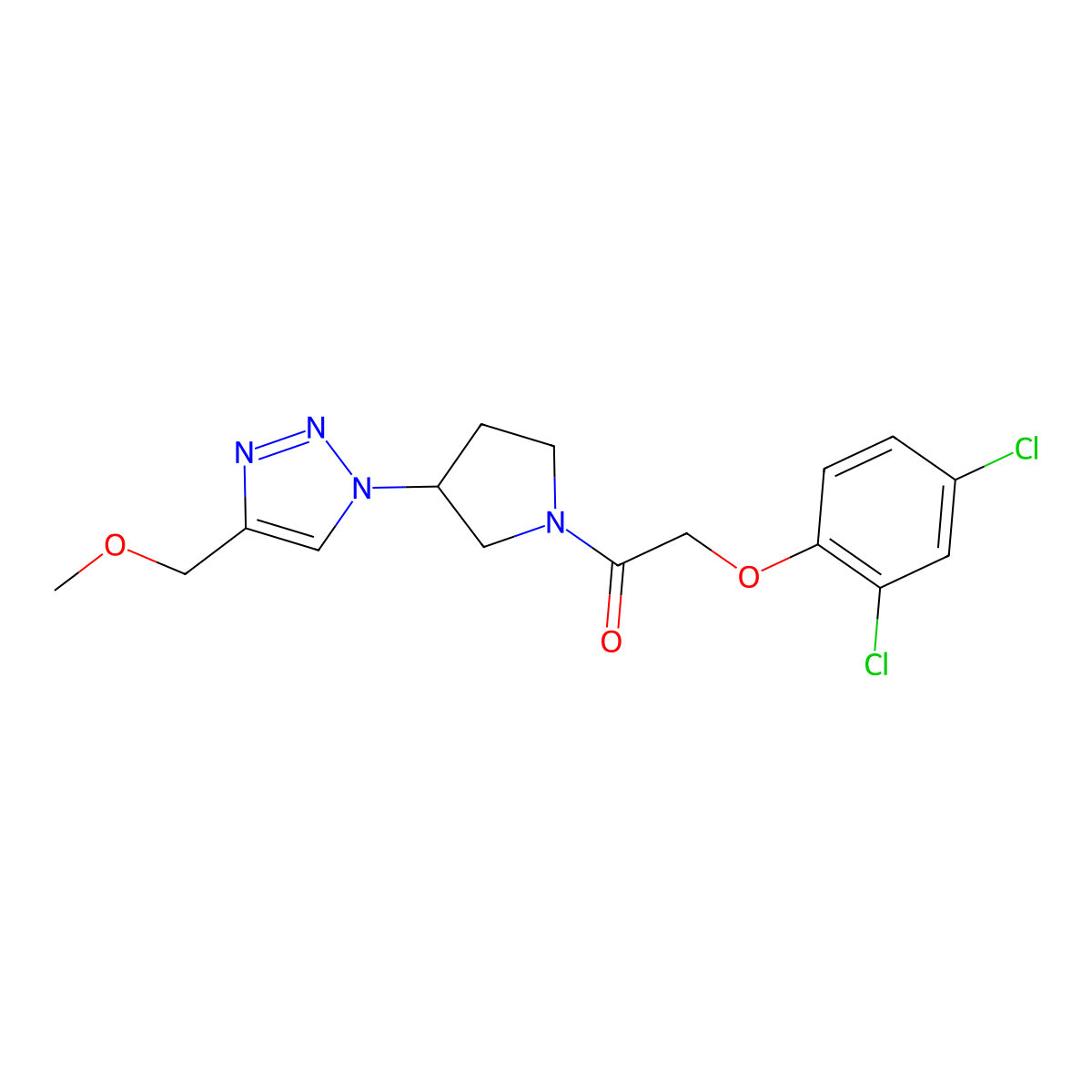 2-(2,4-dichlorophenoxy)-1-{3-[4-(methoxymethyl)-1H-1,2,3-triazol-1-yl]pyrrolidin-1-yl}ethan-1-one molecular structure, CAS 2097927-54-1