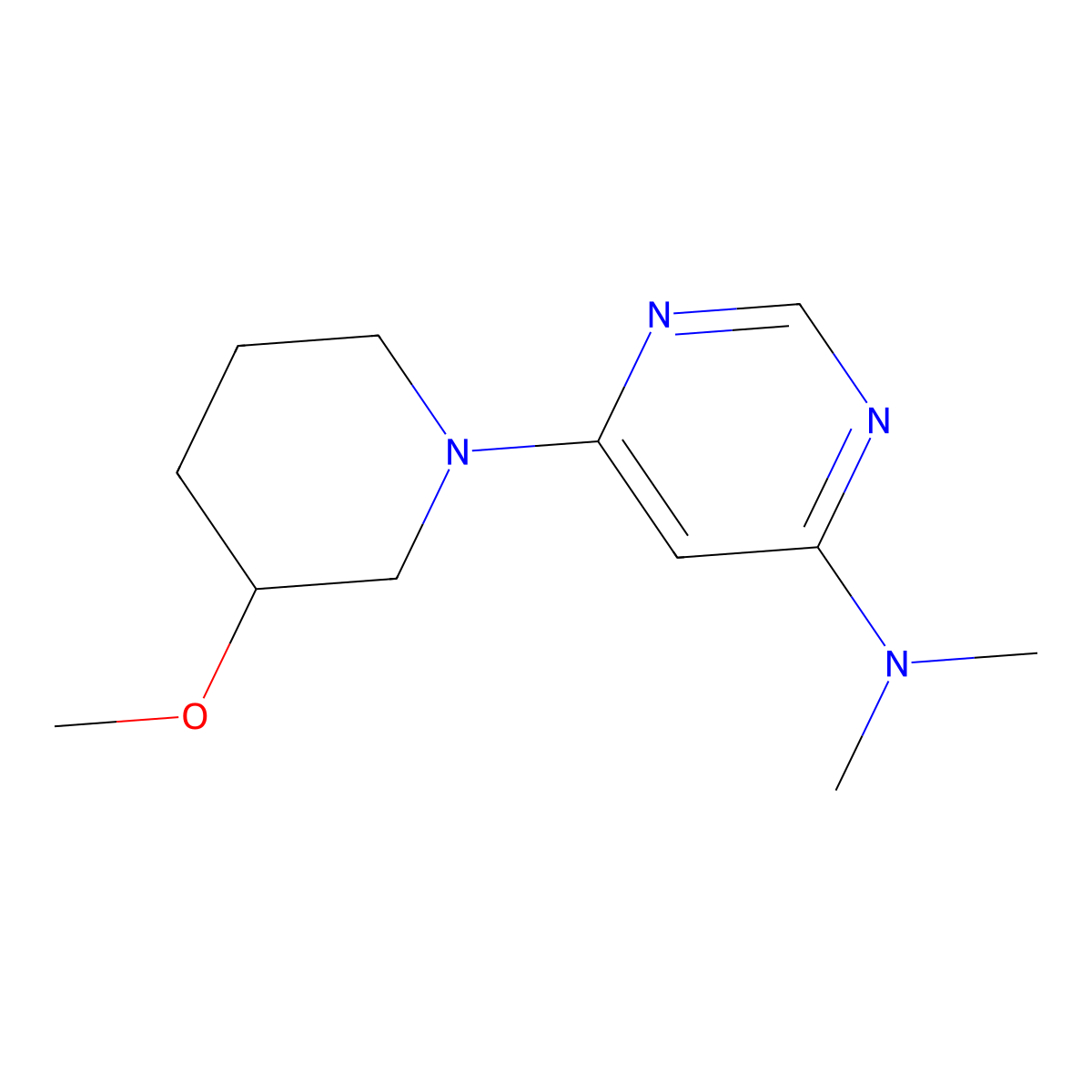 6-(3-methoxypiperidin-1-yl)-N,N-dimethylpyrimidin-4-amine molecular structure, CAS 2097927-68-7