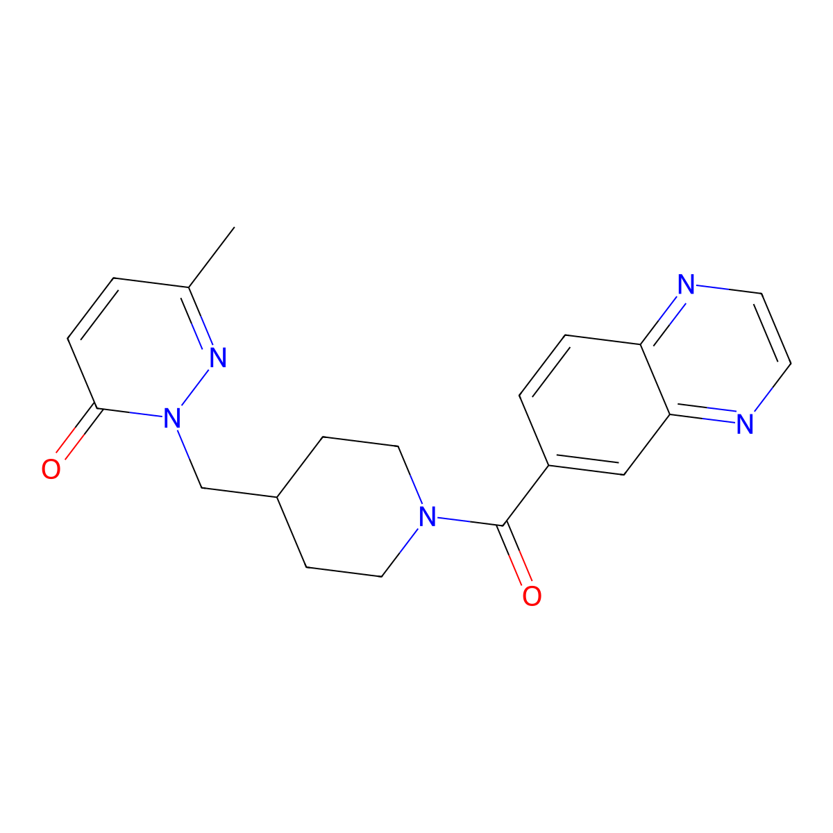 6-Methyl-2-{[1-(quinoxaline-6-carbonyl)piperidin-4-yl]methyl}-2,3-dihydropyridazin-3-one molecular structure, CAS 2097928-00-0
