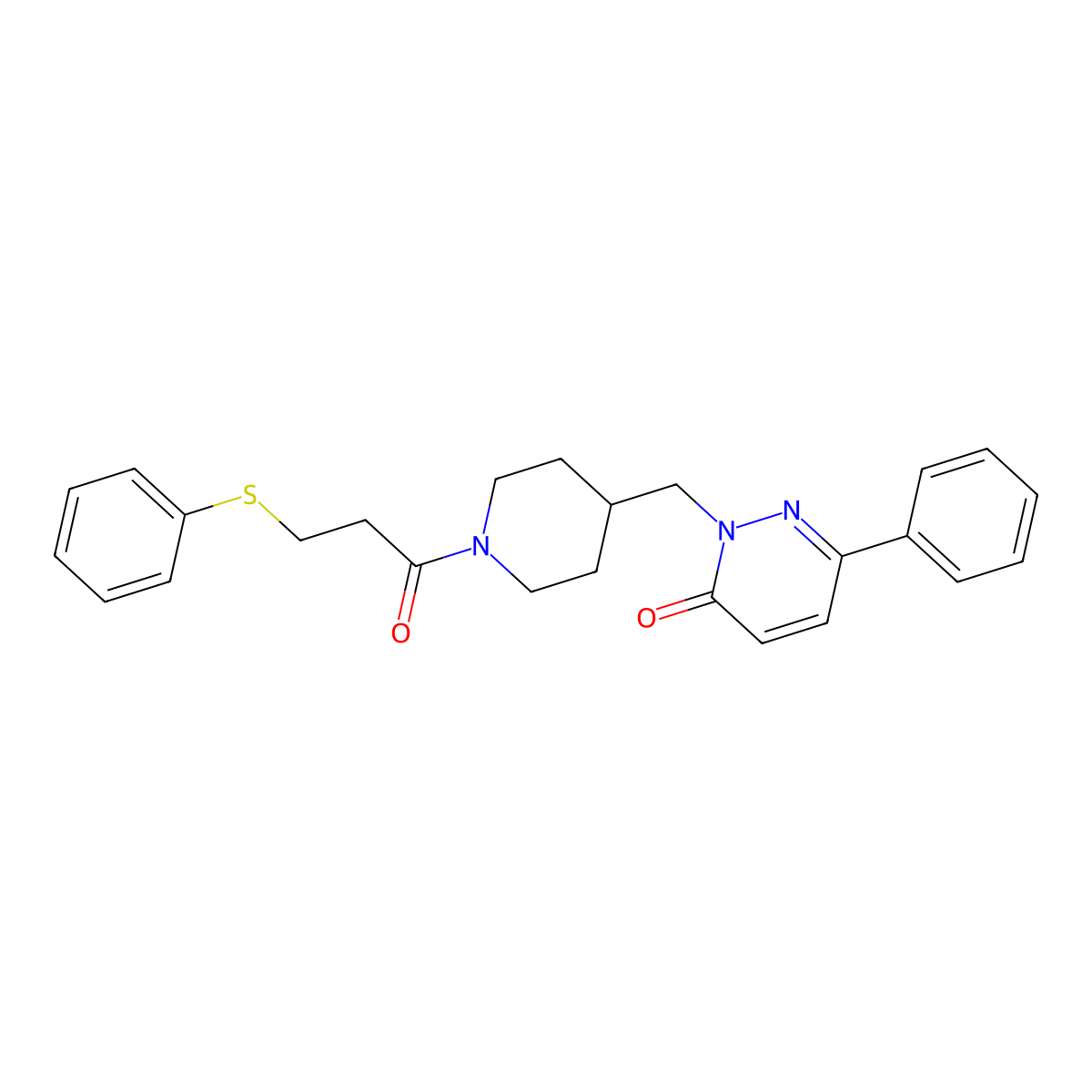 6-Phenyl-2-({1-[3-(phenylsulfanyl)propanoyl]piperidin-4-yl}methyl)-2,3-dihydropyridazin-3-one molecular structure, CAS 2097928-02-2