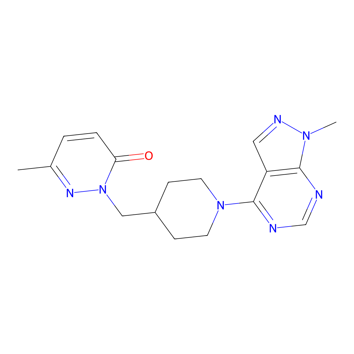 6-methyl-2-[(1-{1-methyl-1H-pyrazolo[3,4-d]pyrimidin-4-yl}piperidin-4-yl)methyl]-2,3-dihydropyridazin-3-one molecular structure, CAS 2097928-05-5