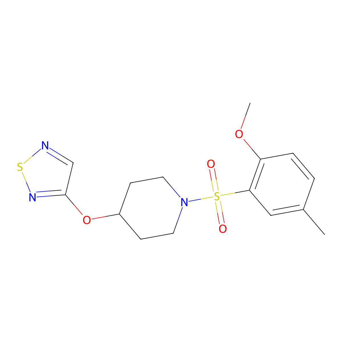 1-(2-Methoxy-5-methylbenzenesulfonyl)-4-(1,2,5-thiadiazol-3-yloxy)piperidine molecular structure, CAS 2097928-11-3