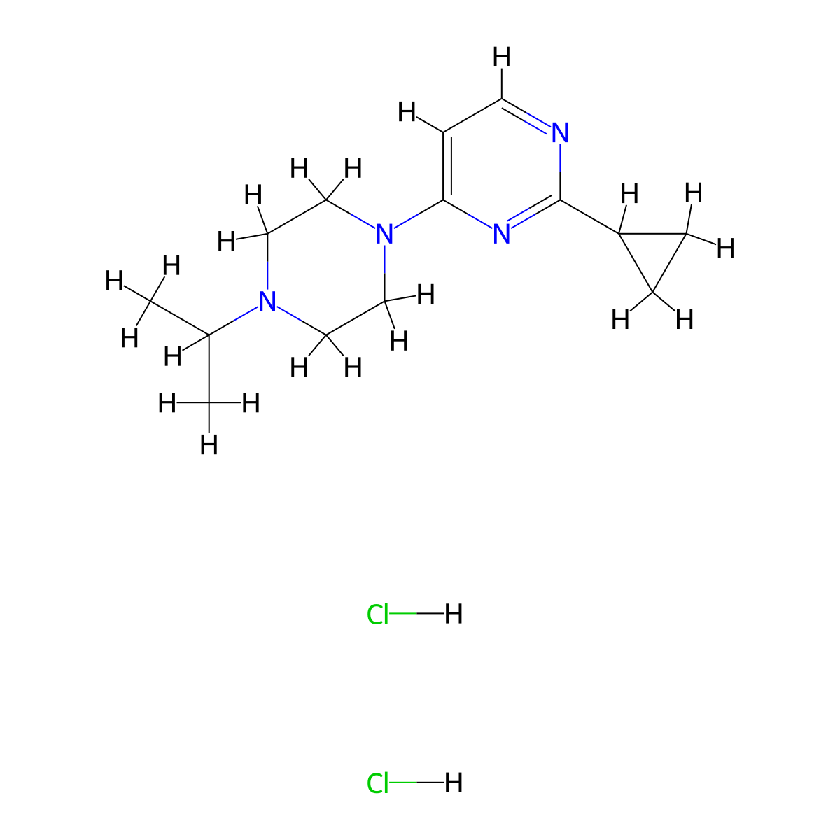 2-Cyclopropyl-4-[4-(propan-2-yl)piperazin-1-yl]pyrimidine dihydrochloride molecular structure, CAS 2097928-29-3