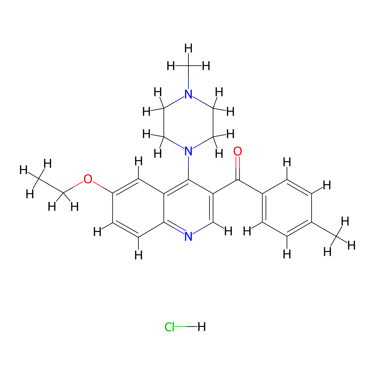 6-Ethoxy-3-(4-methylbenzoyl)-4-(4-methylpiperazin-1-yl)quinoline hydrochloride molecular structure, CAS 2097928-46-4