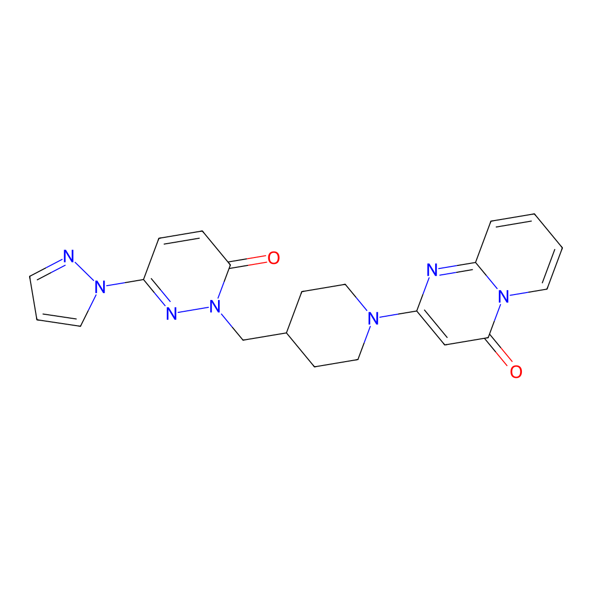 2-[(1-{4-oxo-4H-pyrido[1,2-a]pyrimidin-2-yl}piperidin-4-yl)methyl]-6-(1H-pyrazol-1-yl)-2,3-dihydropyridazin-3-one molecular structure, CAS 2097928-50-0