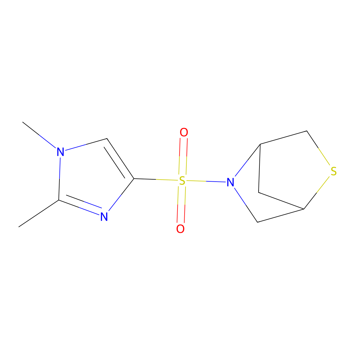 5-((1,2-dimethyl-1H-imidazol-4-yl)sulfonyl)-2-thia-5-azabicyclo[2.2.1]heptane molecular structure, CAS 2097928-55-5