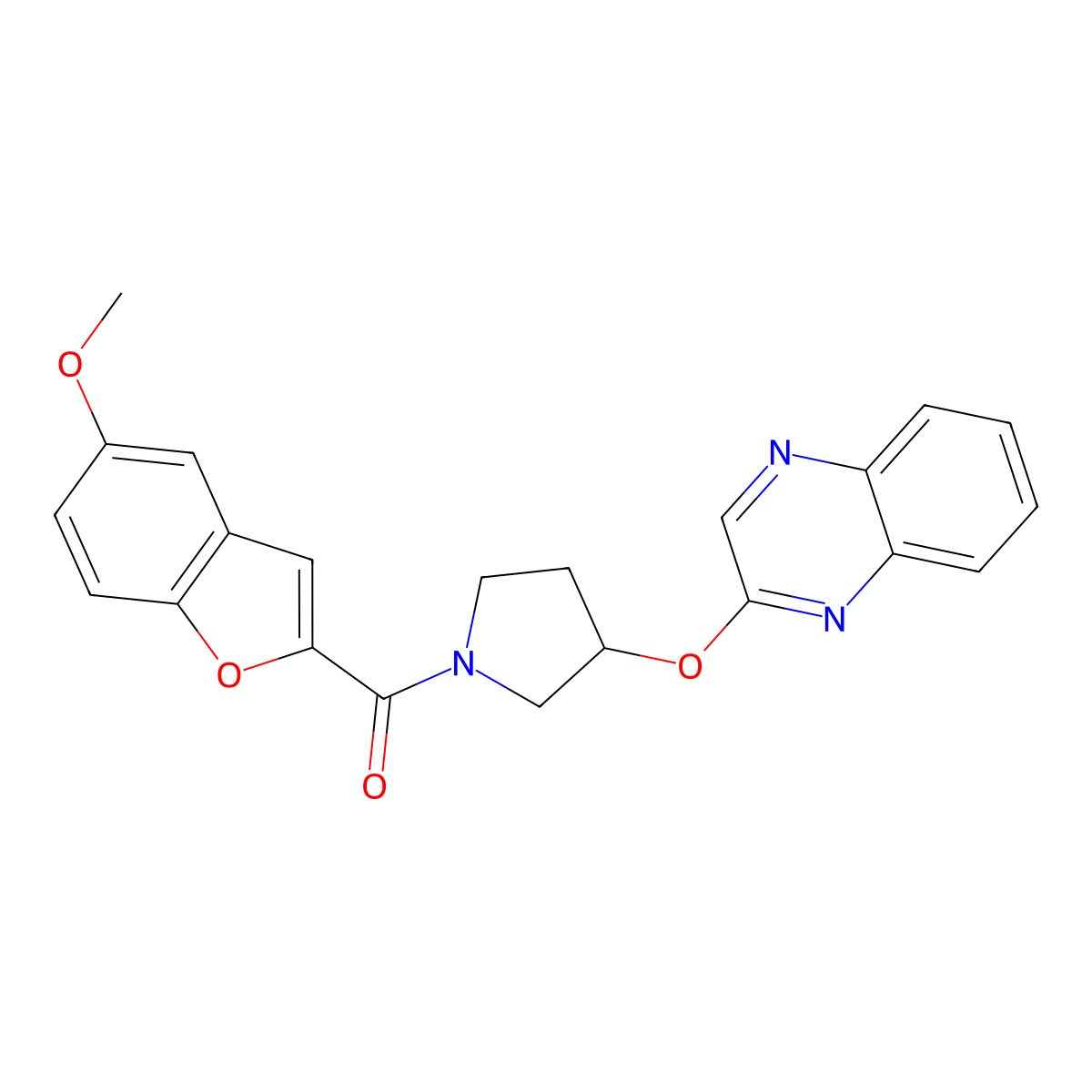 2-{[1-(5-Methoxy-1-benzofuran-2-carbonyl)pyrrolidin-3-yl]oxy}quinoxaline molecular structure, CAS 2097928-56-6