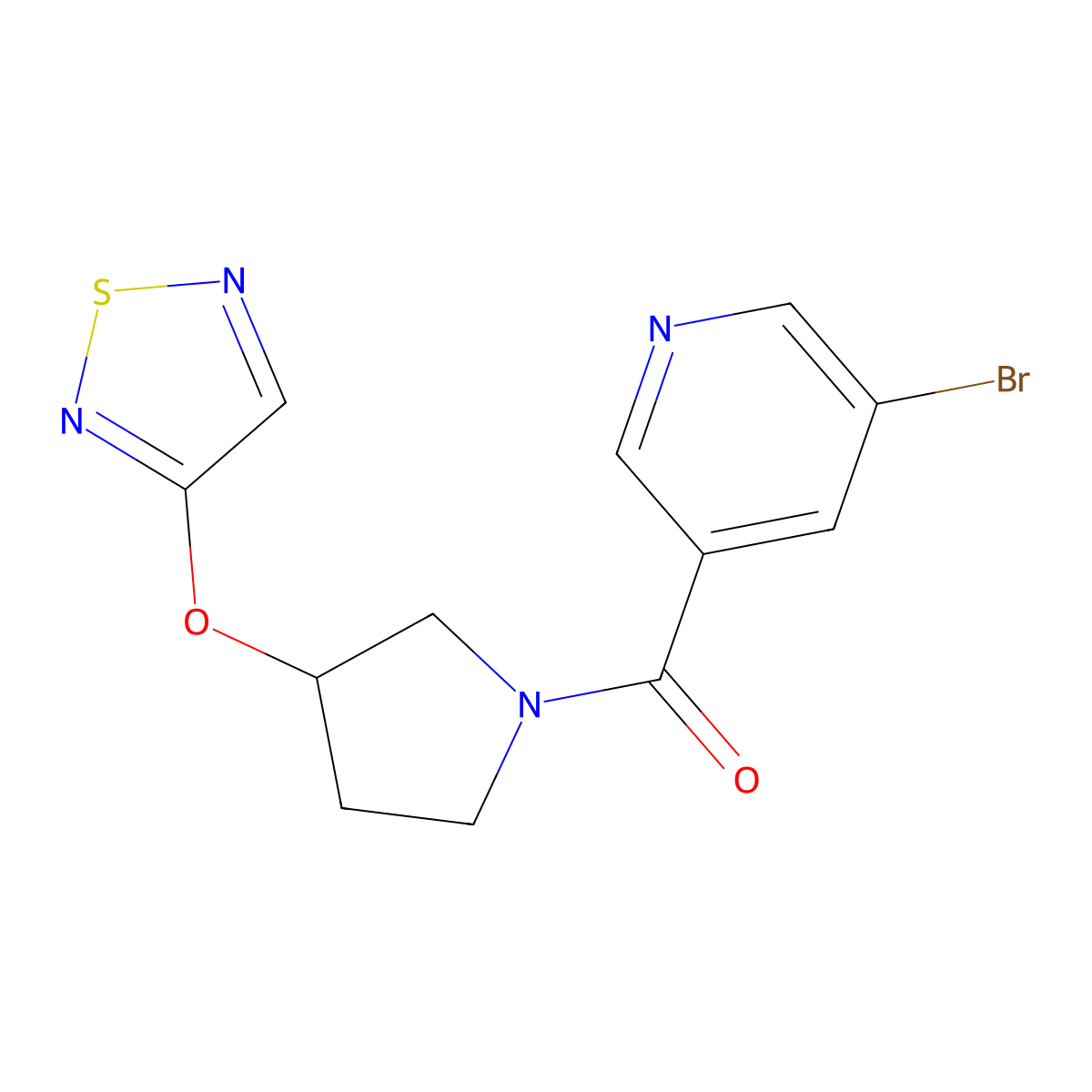 3-Bromo-5-[3-(1,2,5-thiadiazol-3-yloxy)pyrrolidine-1-carbonyl]pyridine molecular structure, CAS 2097928-58-8