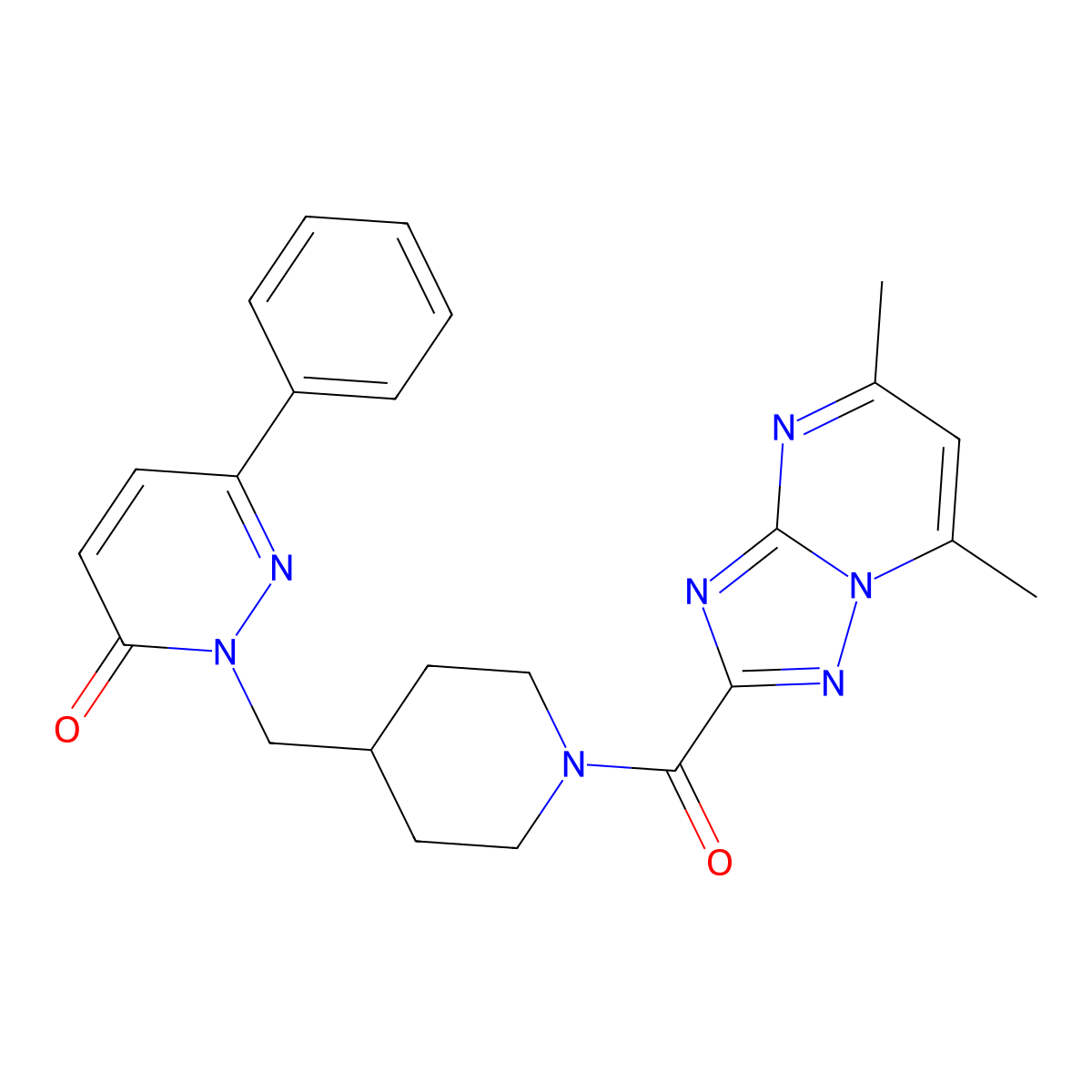 2-[(1-{5,7-Dimethyl-[1,2,4]triazolo[1,5-a]pyrimidine-2-carbonyl}piperidin-4-yl)methyl]-6-phenyl-2,3-dihydropyridazin-3-one molecular structure, CAS 2097928-62-4