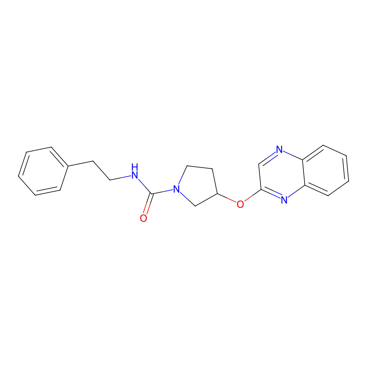 N-(2-phenylethyl)-3-(quinoxalin-2-yloxy)pyrrolidine-1-carboxamide molecular structure, CAS 2097928-71-5
