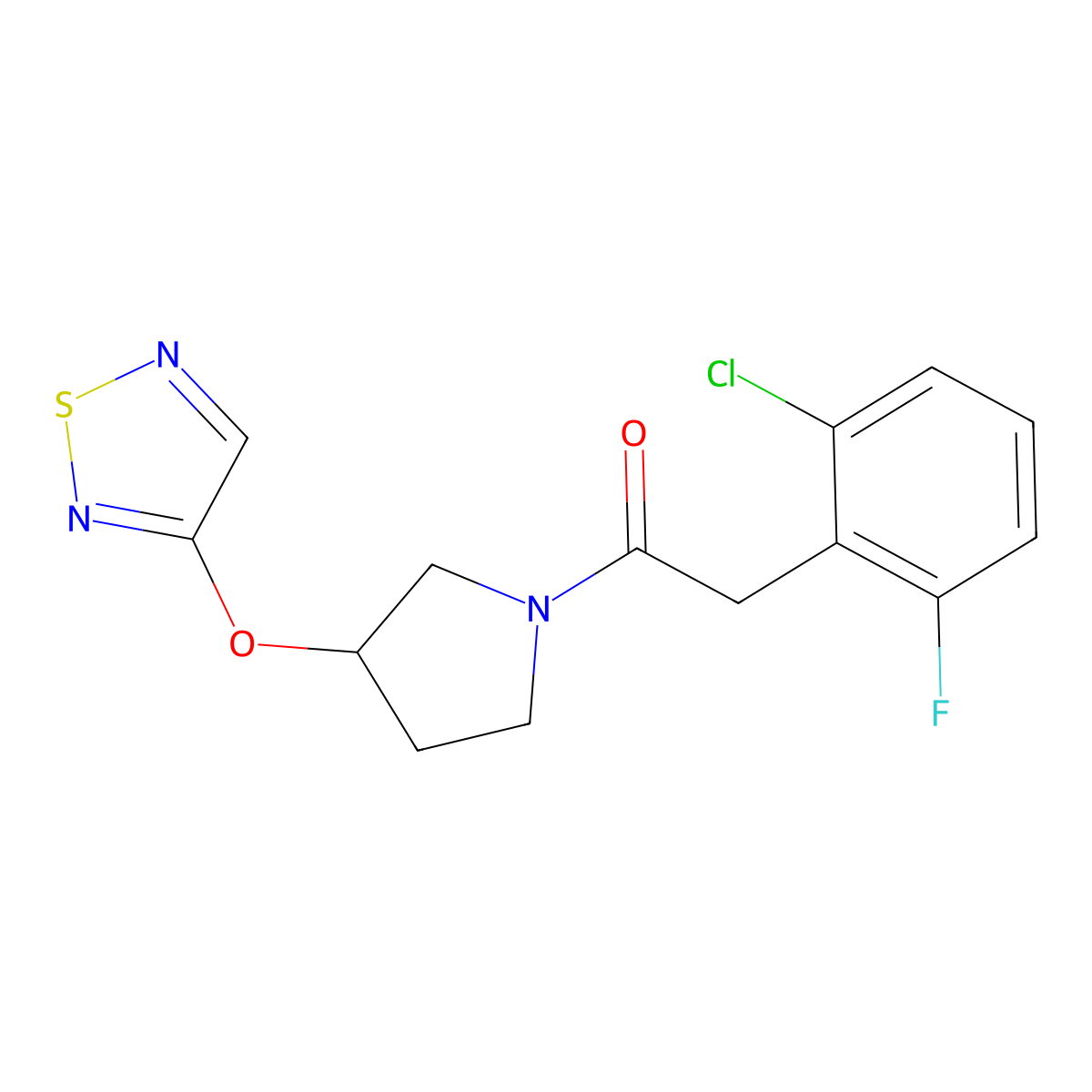 2-(2-Chloro-6-fluorophenyl)-1-[3-(1,2,5-thiadiazol-3-yloxy)pyrrolidin-1-yl]ethan-1-one molecular structure, CAS 2097928-72-6