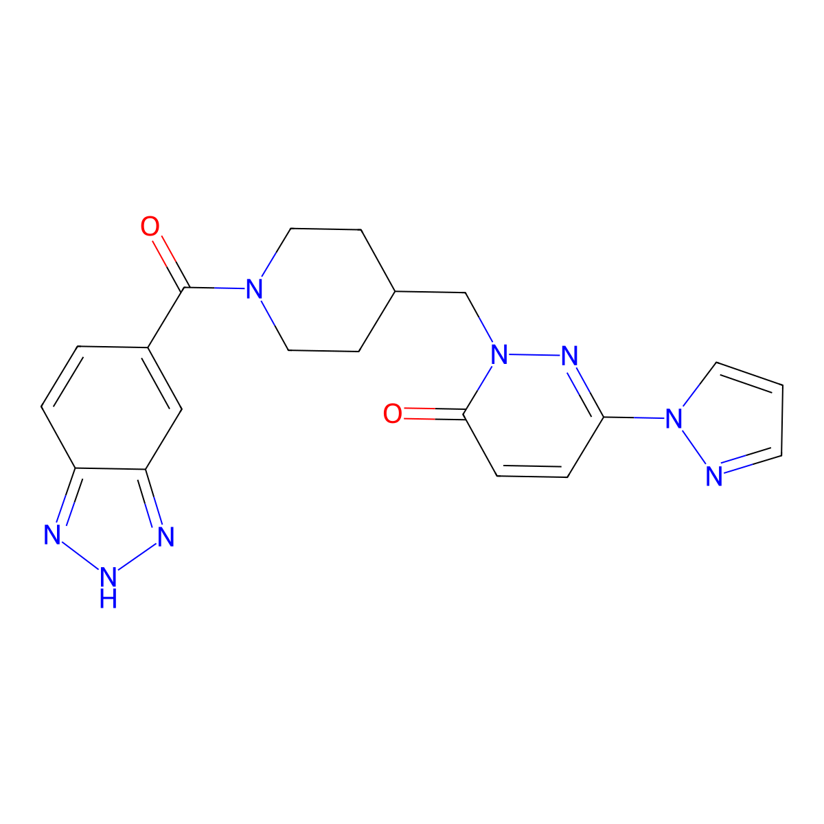 2-{[1-(1H-1,2,3-benzotriazole-5-carbonyl)piperidin-4-yl]methyl}-6-(1H-pyrazol-1-yl)-2,3-dihydropyridazin-3-one molecular structure, CAS 2097928-82-8
