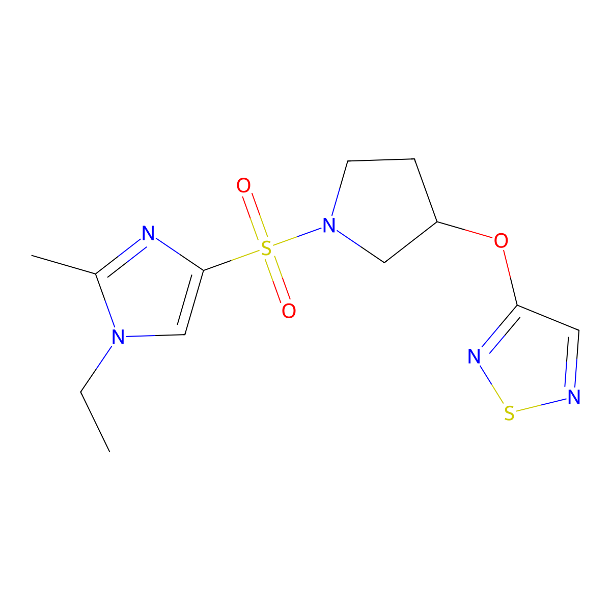 3-({1-[(1-ethyl-2-methyl-1H-imidazol-4-yl)sulfonyl]pyrrolidin-3-yl}oxy)-1,2,5-thiadiazole molecular structure, CAS 2097928-85-1