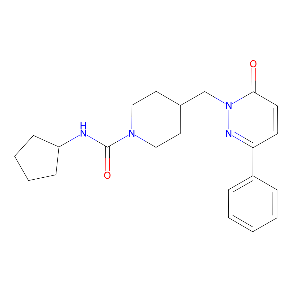 N-cyclopentyl-4-[(6-oxo-3-phenyl-1,6-dihydropyridazin-1-yl)methyl]piperidine-1-carboxamide molecular structure, CAS 2097928-86-2
