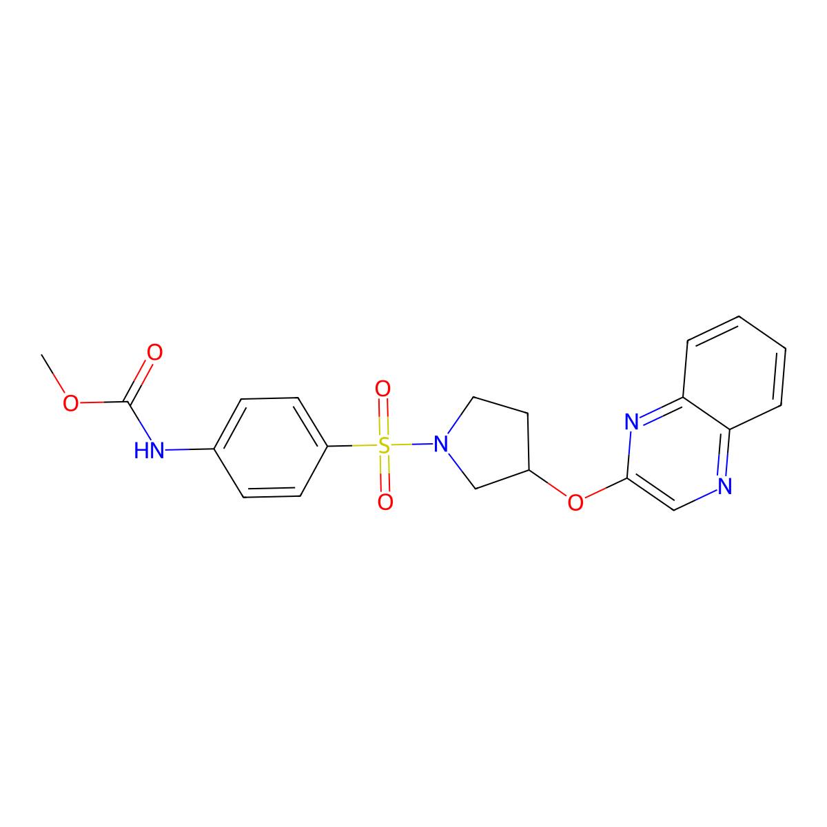 methyl N-(4-{[3-(quinoxalin-2-yloxy)pyrrolidin-1-yl]sulfonyl}phenyl)carbamate molecular structure, CAS 2097928-89-5